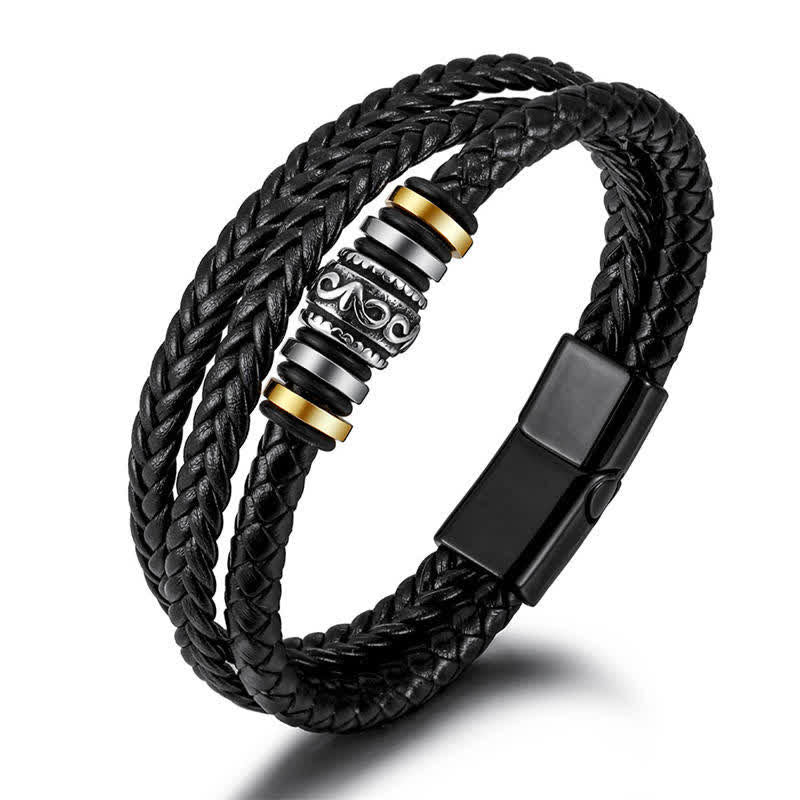 KarmaRipple's Leather Layered Titanium Steel Balance Woven Bracelet p1