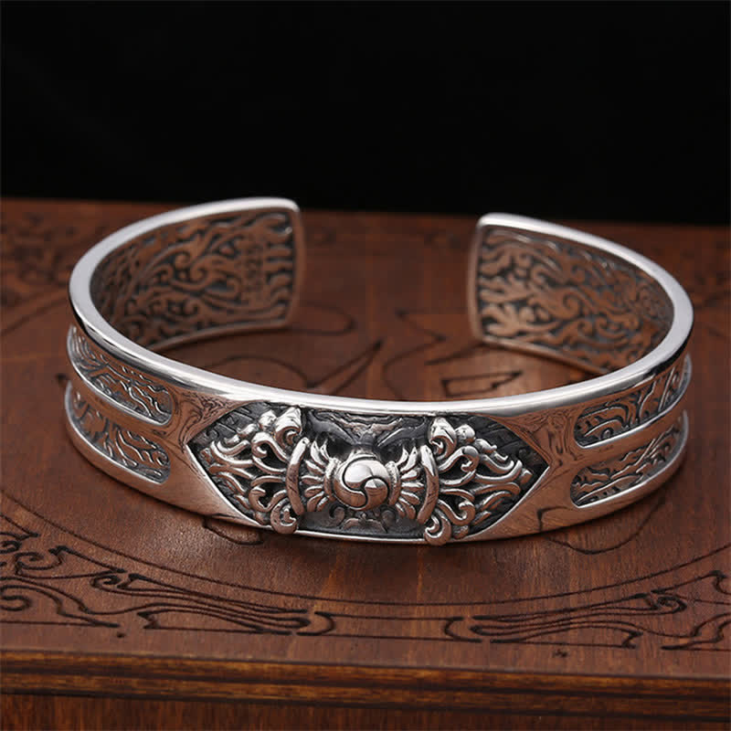 KarmaRipple's 925 Sterling Silver Vajra Dorje Engraved Spiritual Power Bracelet Bangle p1
