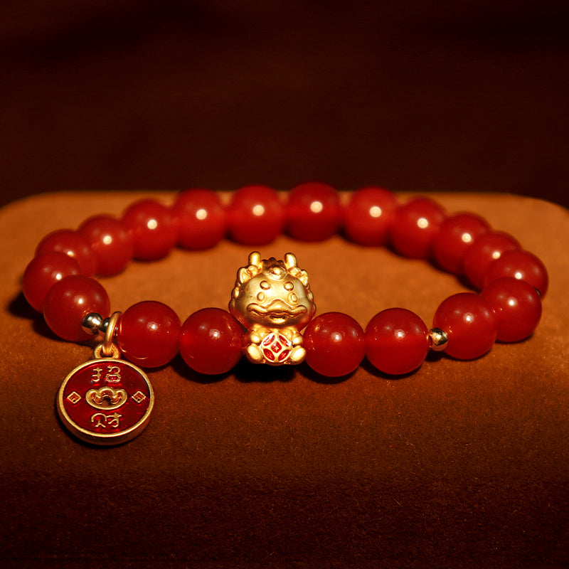 KarmaRipple's Year of the Dragon Authentic Red Agate Bronze Coin Attract Fortune Bracelet p1