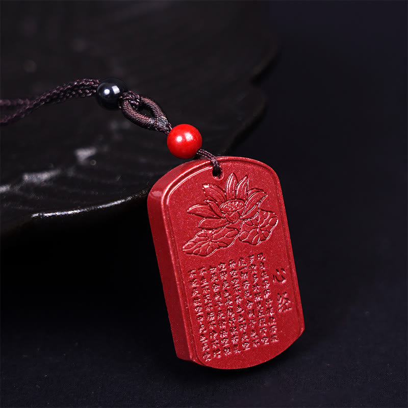 KarmaRipple's Cinnabar Lotus Heart Sutra Engraved Blessing Rope Pendant Necklace p1