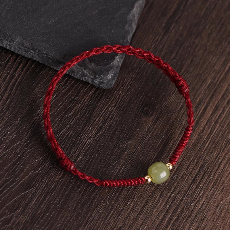 KarmaRipple's Authentic Hetian Jade 999 Gold Beadwork Protection Fortune Woven Bracelet Anklet p1