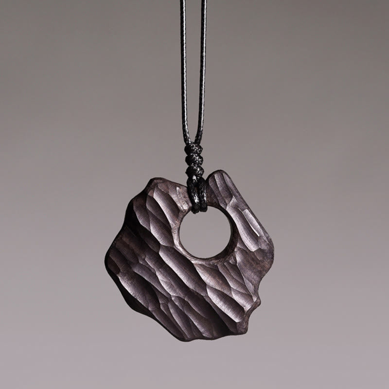KarmaRipple's Ebony Wood Hollow Irregular Shape Peace Balance Pendant Necklace p1