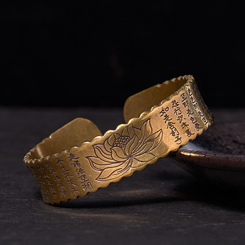 KarmaRipple's Heart Sutra Lotus Flower Bronze Brass Peace Enlightenment Cuff Bracelet Bangle p1