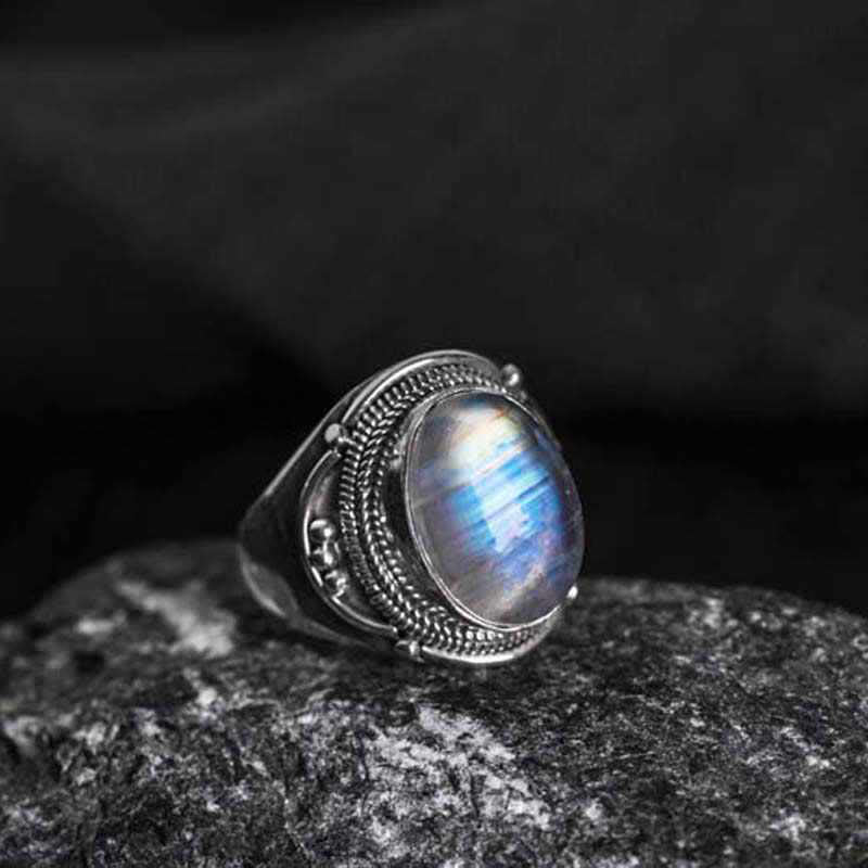 KarmaRipple's 925 Sterling Silver Handmade Authentic Moonstone Balancing Adjustable Ring p1