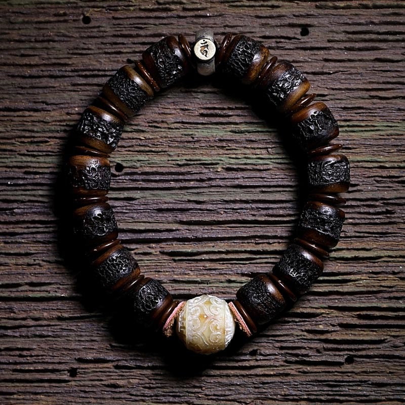 KarmaRipple's 925 Sterling Silver Chinese Zodiac Natal Buddha Handmade Tibet Yak Bone Strength Bracelet p1