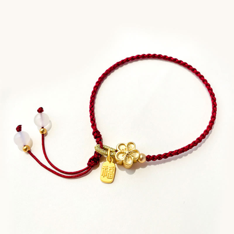 KarmaRipple's Handmade Peach Blossom Rosette Bow Weave Fu Character Talisman Fortune Fortune Red Rope Bracelet p1