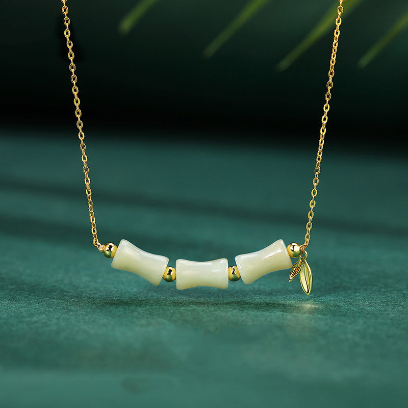 KarmaRipple's 925 Sterling Silver Hetian Jade Bamboo Fu Character Prosperity Pendant Necklace Bracelet p1