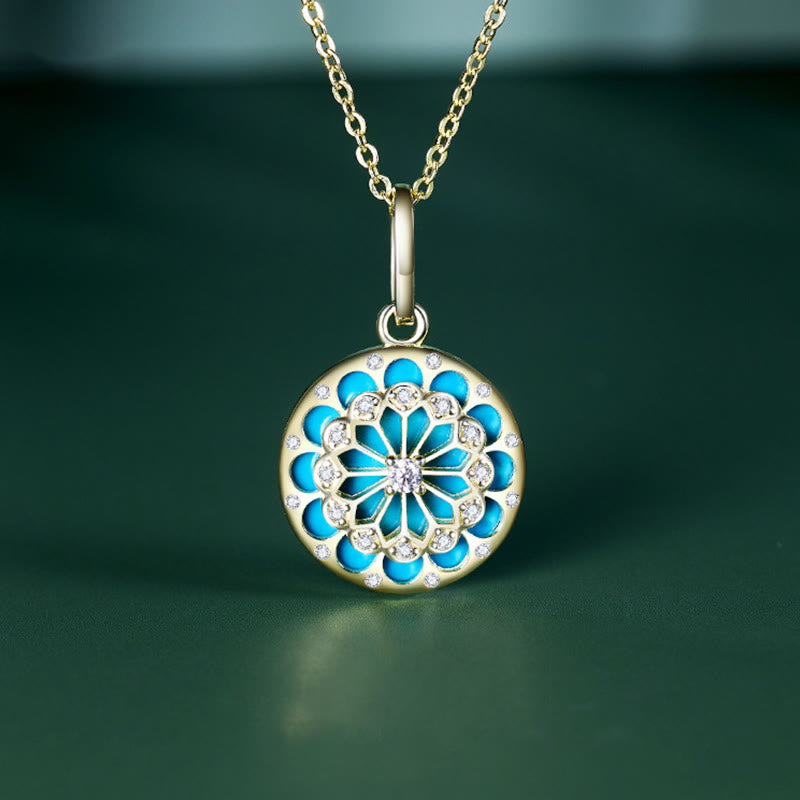 KarmaRipple's 925 Sterling Silver Round Turquoise Zircon Protection Strength Pendant Necklace p1