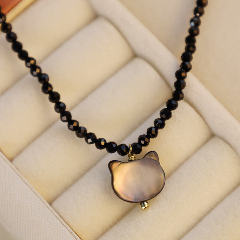 KarmaRipple's Black Spinel Cute Cat Motivate Choker Pendant p1