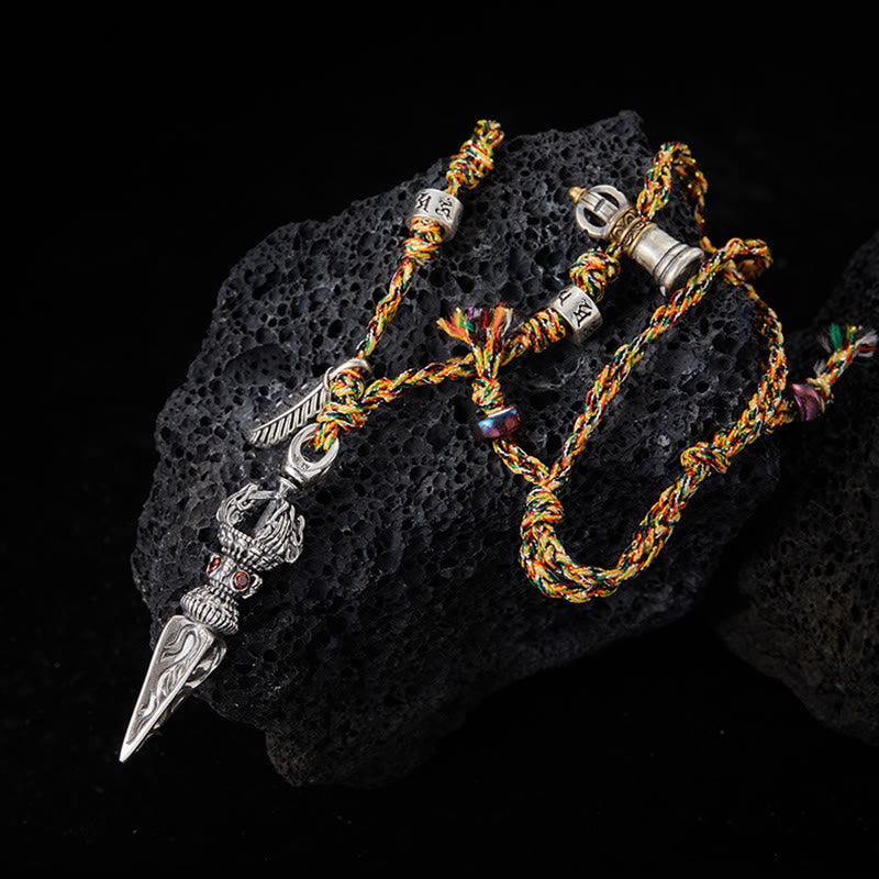 KarmaRipple's Tibetan Handmade 925 Sterling Silver Dorje Vajra Om Mani Padme Hum Feather Strength Pendant Necklace p1