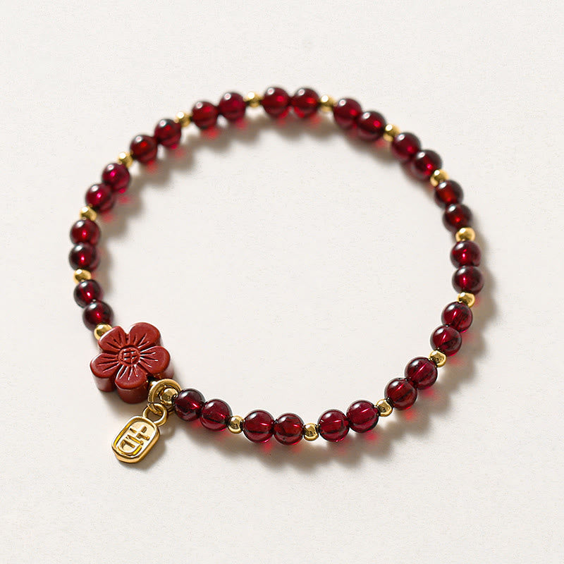 KarmaRipple's 14K Gold Authentic Garnet Cinnabar Flower Calm Bracelet p1