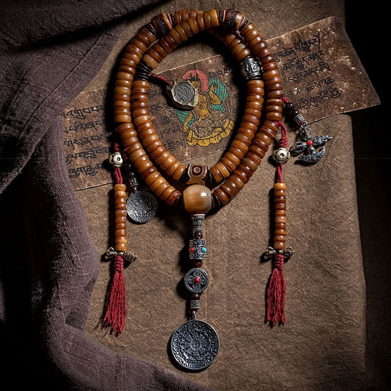 KarmaRipple's Tibetan 108 Mala Beadwork Yak Bone Dzi Bead Nine Palaces Eight Diagrams Talisman Strength Bracelet p1