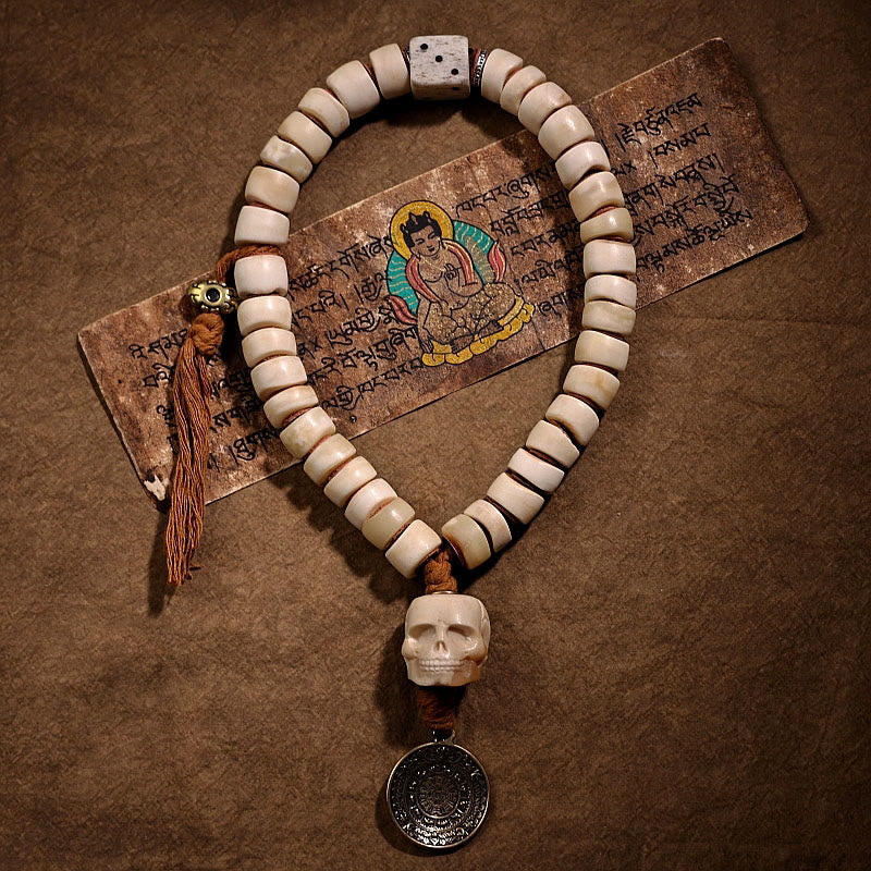KarmaRipple's Tibetan Authentic Yak Bone The Lord Of The Corpse Forest Dice Chinese Zodiac Nine Palaces Eight Diagrams Strength Wrist Mala p1