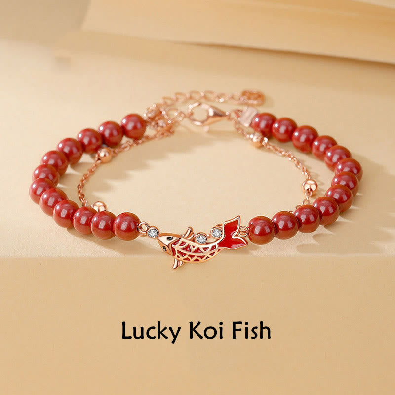 KarmaRipple's 925 Sterling Silver Fortunate Koi Fish Cinnabar Zircon Prosperity Double Layer Chain Bracelet p1