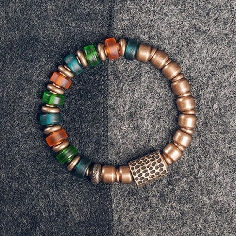 KarmaRipple's Tibetan Colorful Glass Beadwork Bronze Wealth Bracelet p1