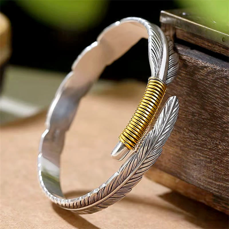 KarmaRipple's Feather Pattern Engraved Fortune Cuff Bracelet Bangle p1