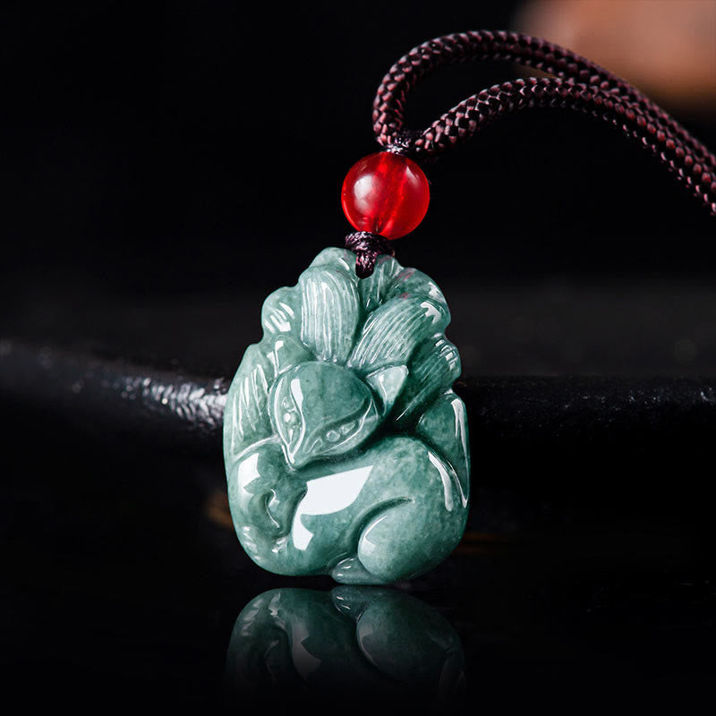 KarmaRipple's Authentic Green Jade Nine Tailed Fox Engraved Prosperity Pendant Necklace p1