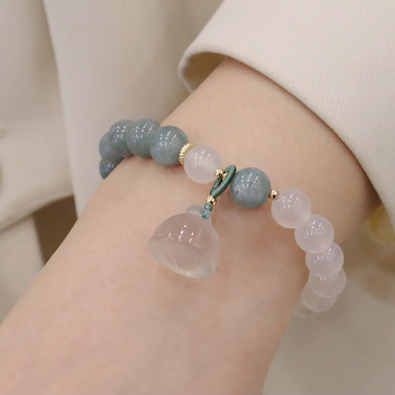 KarmaRipple's Ivory Agate Jade Lotus Flower Peace Buckle Protection Bracelet p1