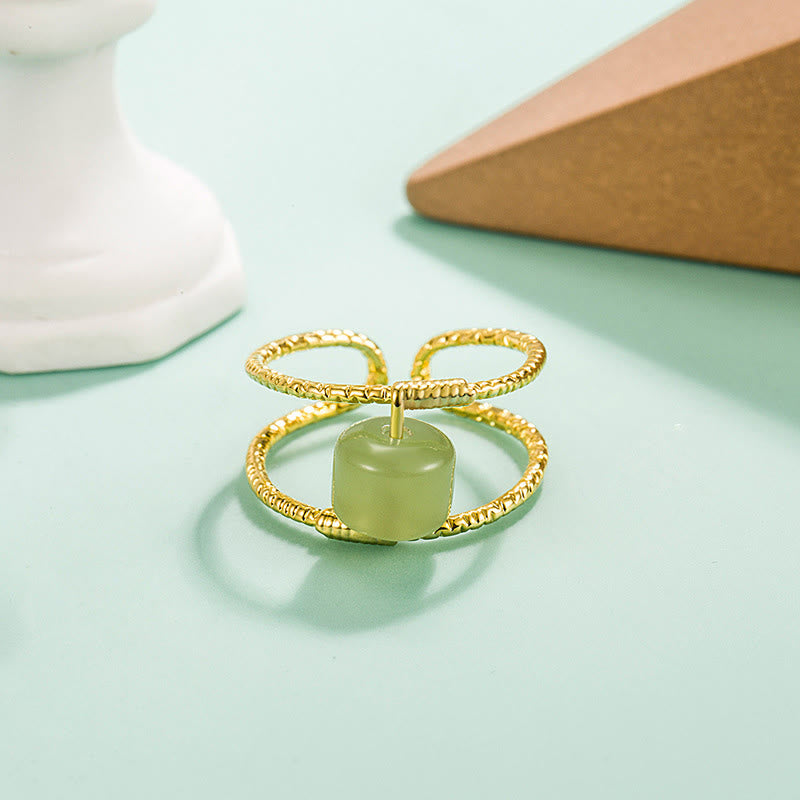 KarmaRipple's Round Jade Pearl Bead Double Layer Bronze Fortune Adjustable Ring p1