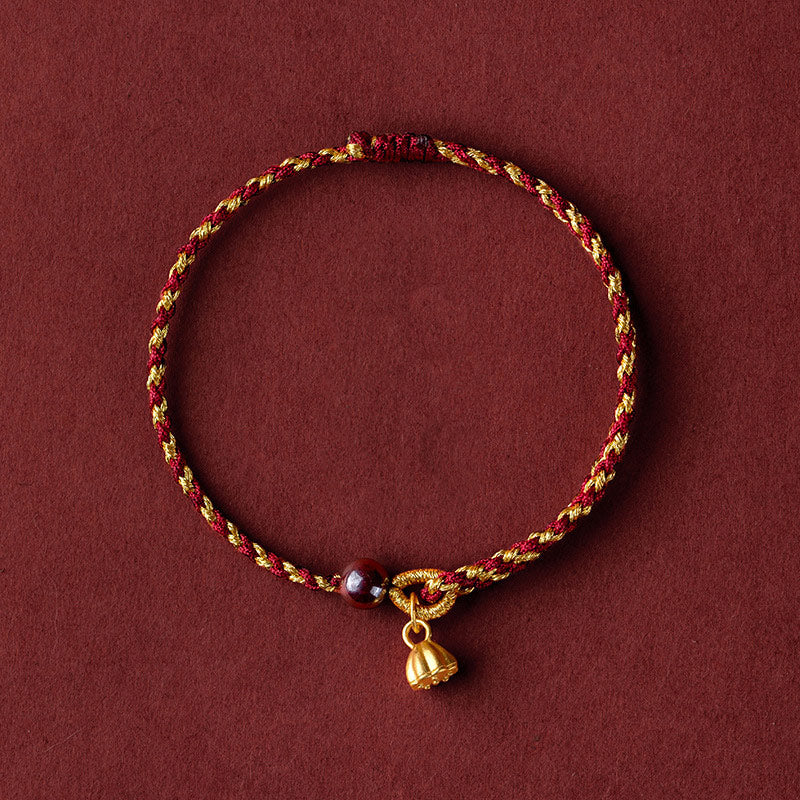 KarmaRipple's Handcrafted Red Gold Rope Lotus Peace And Joy Talisman Braid Bracelet p1