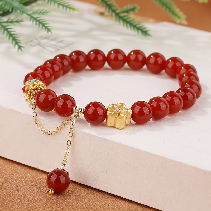 KarmaRipple's Authentic Red Agate Ivory Agate Peach Blossom Self-acceptance Bracelet p1