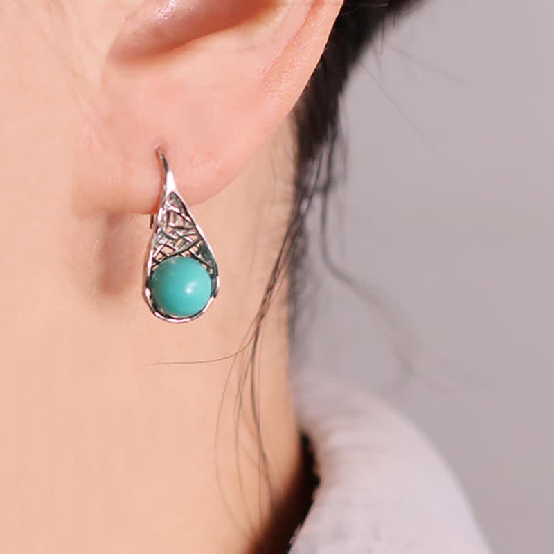 KarmaRipple's 925 Sterling Silver Turquoise Beaded Pattern Protection Drop Dangle Earrings p1