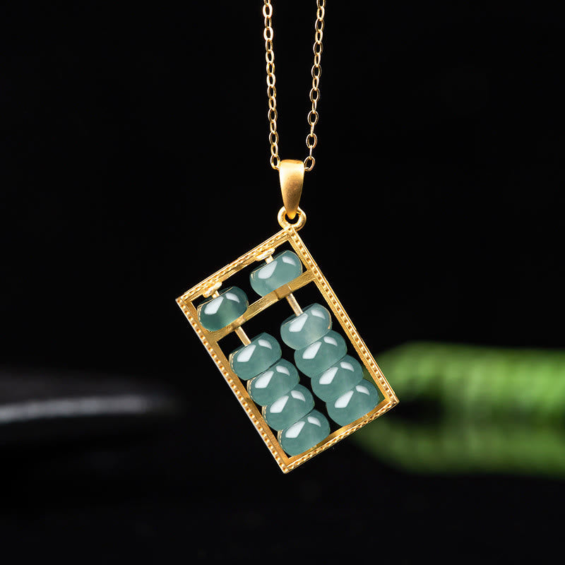 KarmaRipple's 925 Sterling Silver Authentic Jade Abacus Pattern Abundance Pendant Necklace p1