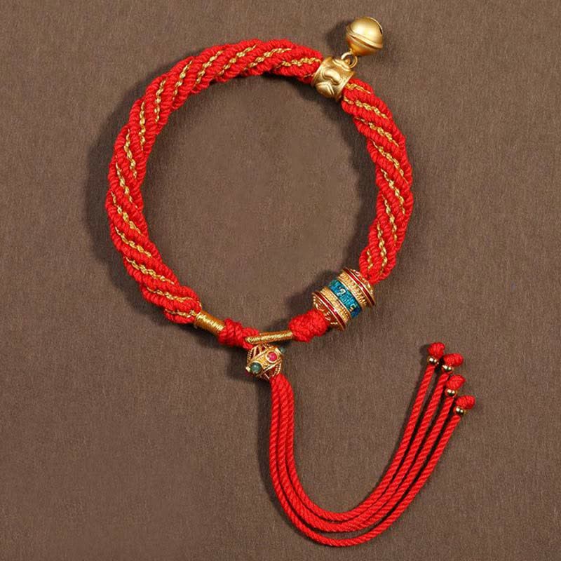 KarmaRipple's Tibetan Handmade Fortune Protection Thangka Prayer Wheel Bell Talisman Braid String Bracelet p1