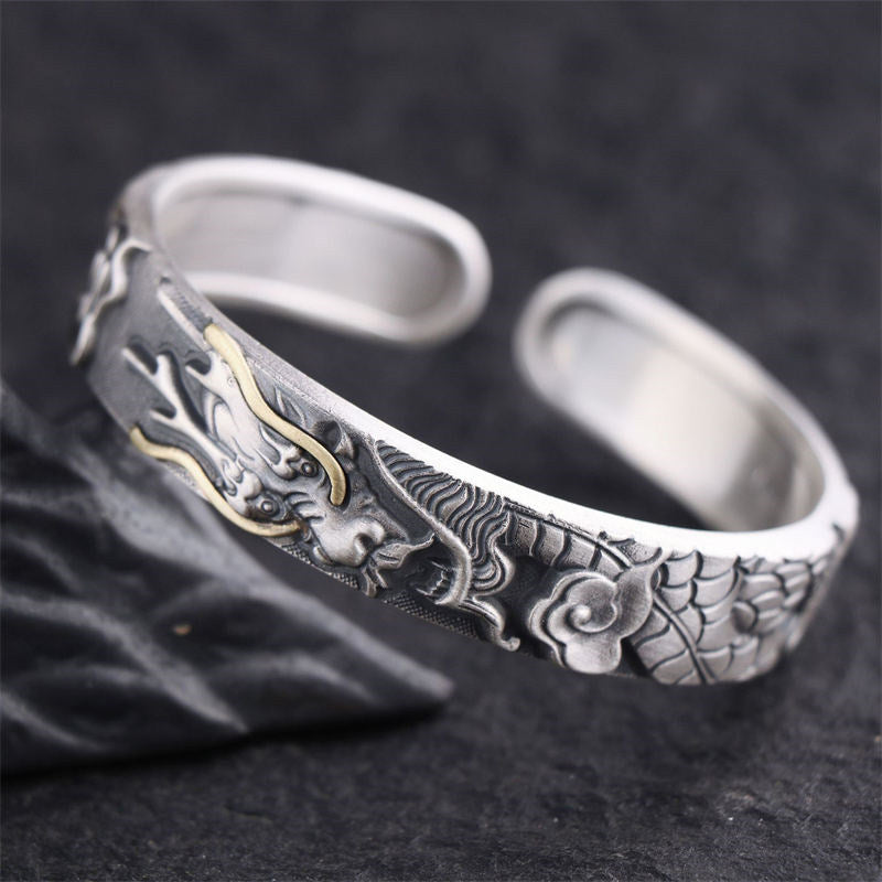 KarmaRipple's 999 Sterling Silver Dragon Strength Protection Bracelet Bangle p1