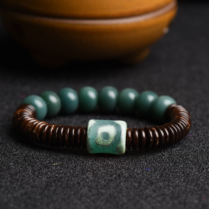 KarmaRipple's Tibetan Cyan Bodhi Seed Dzi Bead Coconut Shell Keep Away Evil Spirits Bracelet p1