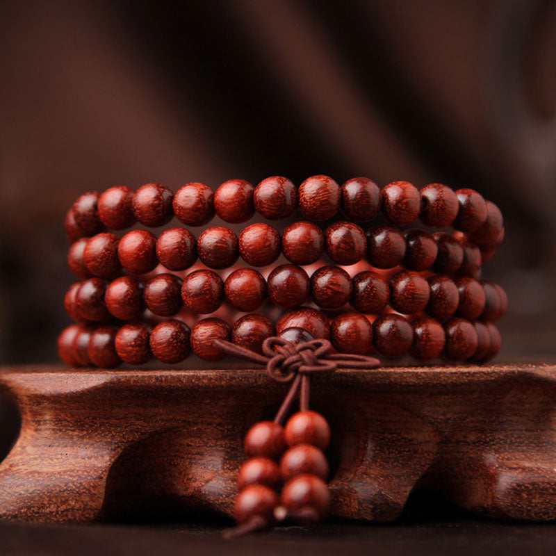 KarmaRipple's Tibetan Small Leaf Red Sandalwood 108 Beadwork Mala Meditation Bracelet p1