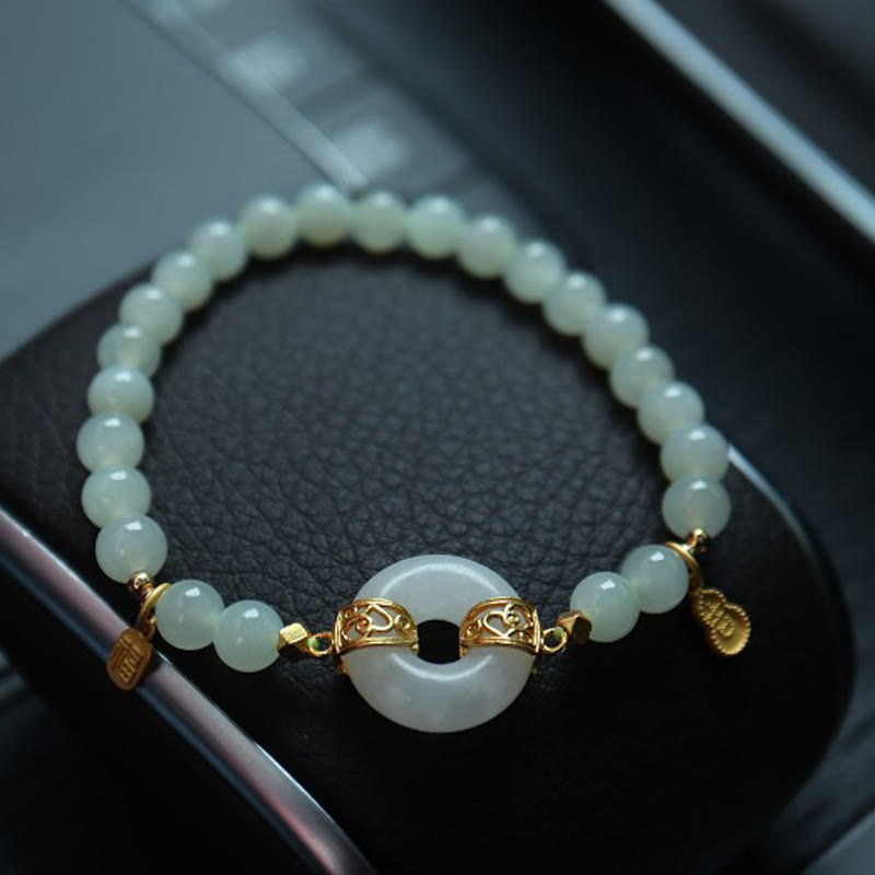 KarmaRipple's 925 Sterling Silver Plated Gold Authentic Hetian Jade Bead Gourd Lotus Bamboo Fu Character Fortune Bracelet p15