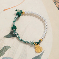 KarmaRipples 925 Sterling Silber Fu Charakter Glückstasche Perle Hetian Jade Weisheit Seil Armband