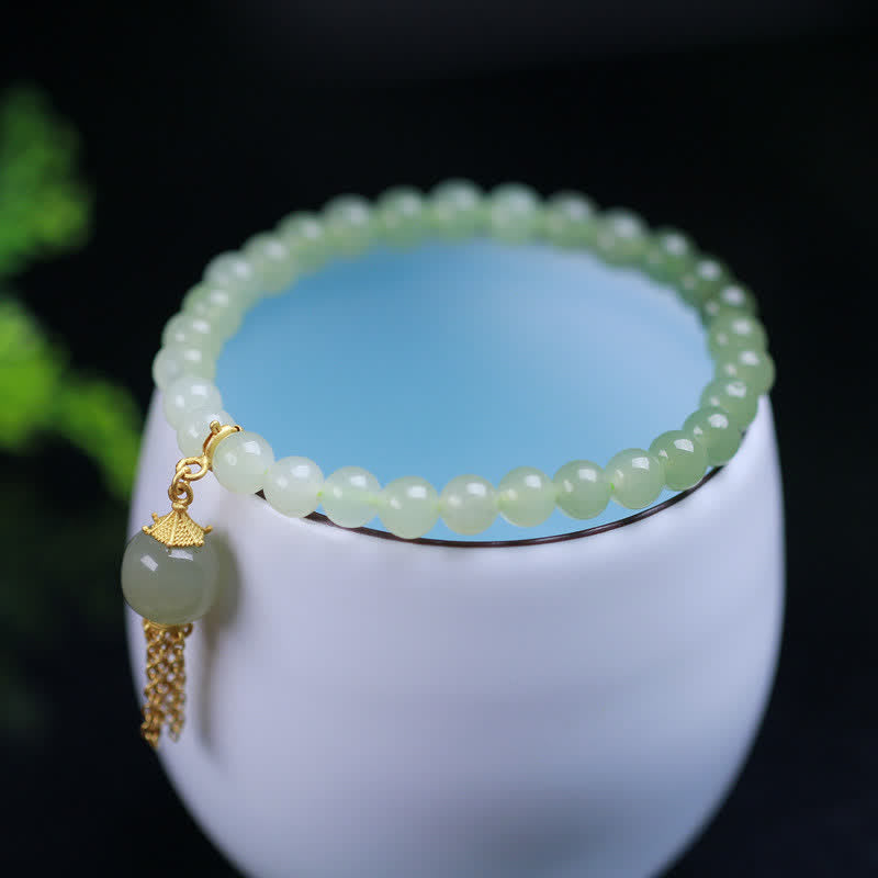 KarmaRipple's 925 Sterling Silver Hetian Jade Beaded Wealth Talisman Bracelet p7