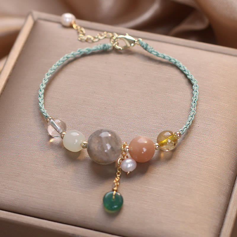 KarmaRipple's Moonstone Sunstone Beadwork Peace Buckle Talisman Balancing Bracelet p15