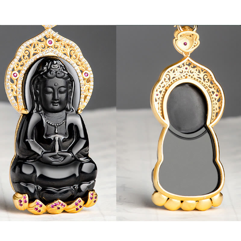 KarmaRipple's 925 Sterling Silver Authentic Black Jade Kwan Yin Avalokitesvara Wealth Pendant Necklace p5
