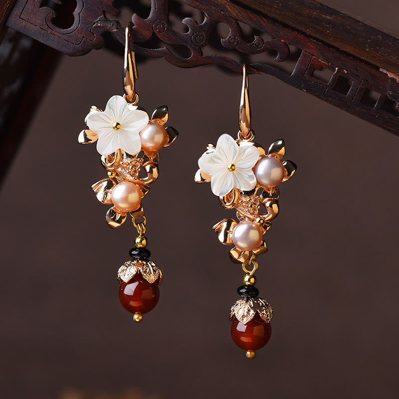 KarmaRipple's 14K Gold Plated Tridacna Stone Flower Pearl Green Aventurine Bead Drop Earrings p15