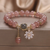 KarmaRipples authentisches Erdbeerquarz-Edelstein-Gänseblümchen-Talisman-Armband mit positivem Ausgleich