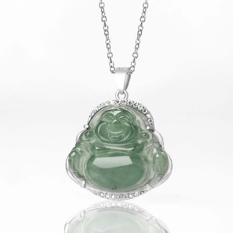 KarmaRipple's 925 Sterling Silver Laughing Buddha Authentic Jade Fortune Prosperity Pendant Chain Necklace p5