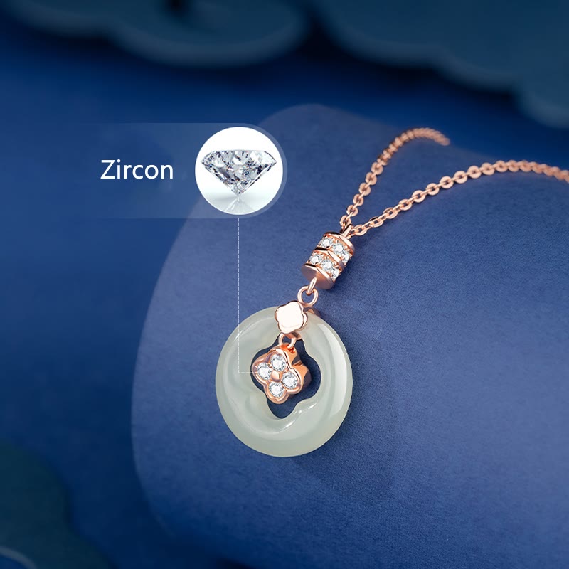 KarmaRipple's 925 Sterling Silver Authentic Hetian Jade Fortunate Four Leaf Clover Zircon Pendant Necklace With Gift Box p6