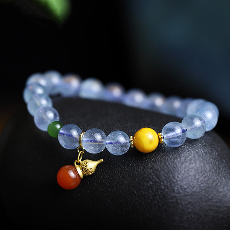 KarmaRipple's Aquamarine Red Agate Peace Gourd Talisman Bracelet p9