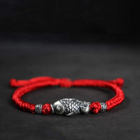 KarmaRipples silbernes Fortune Koi Fisch gewebtes Schnurarmband