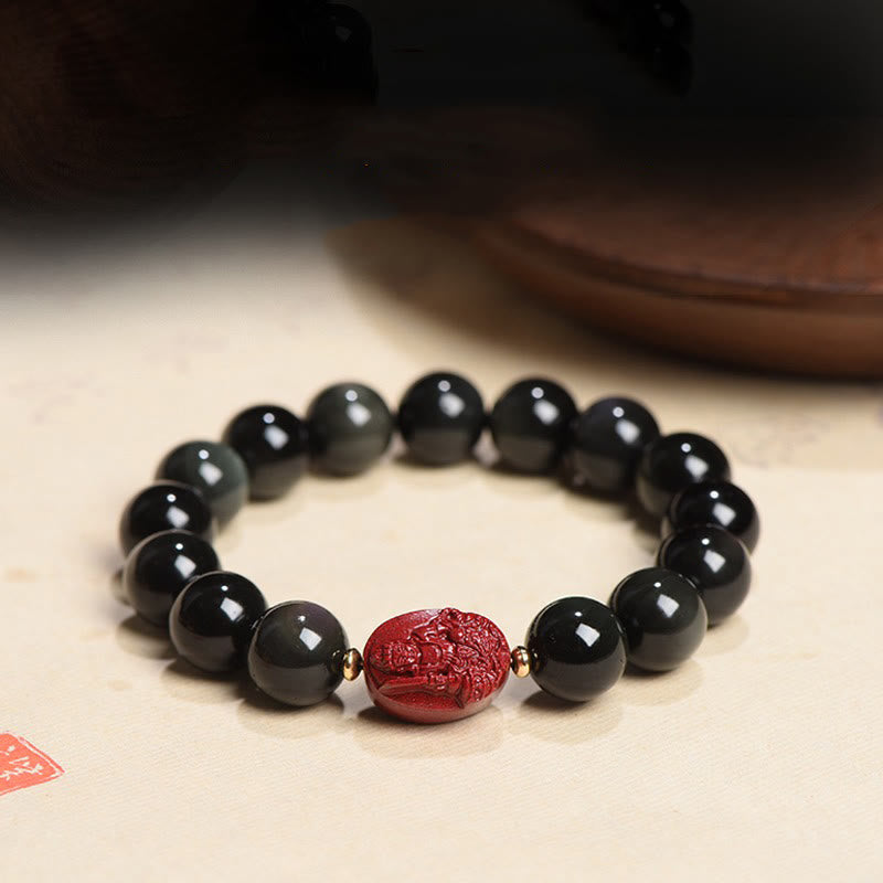 KarmaRipple's Chinese Zodiac Natal Buddha Authentic Black Obsidian Cinnabar Purification Bracelet p28