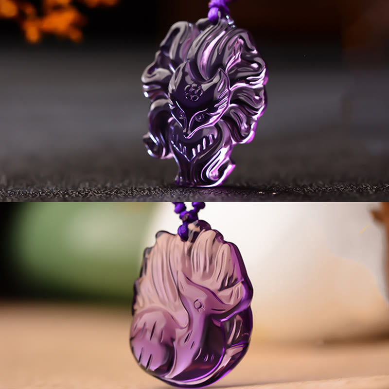 KarmaRipple's Authentic Amethyst Ivory Gemstone Citrine Nine Tailed Fox Fortune Pendant Necklace p13