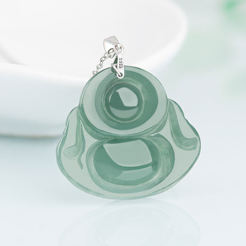 KarmaRipple's 925 Sterling Silver Laughing Buddha Jade Protection Calm Pendant Chain Necklace p7