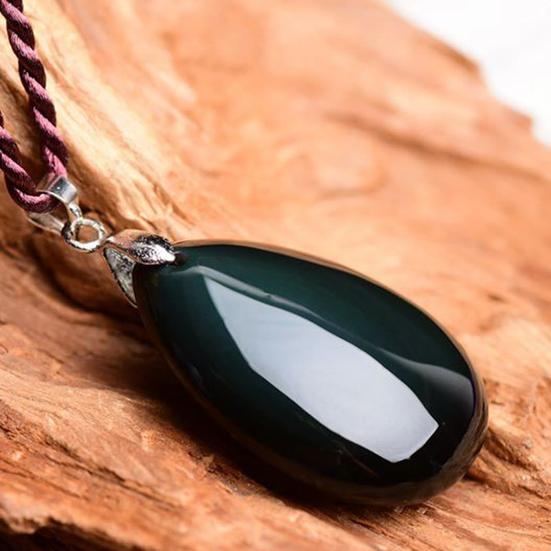KarmaRipple's Gold Sheen Obsidian Black Obsidian Rainbow Obsidian Wealth Water Drop Pendant Necklace p15