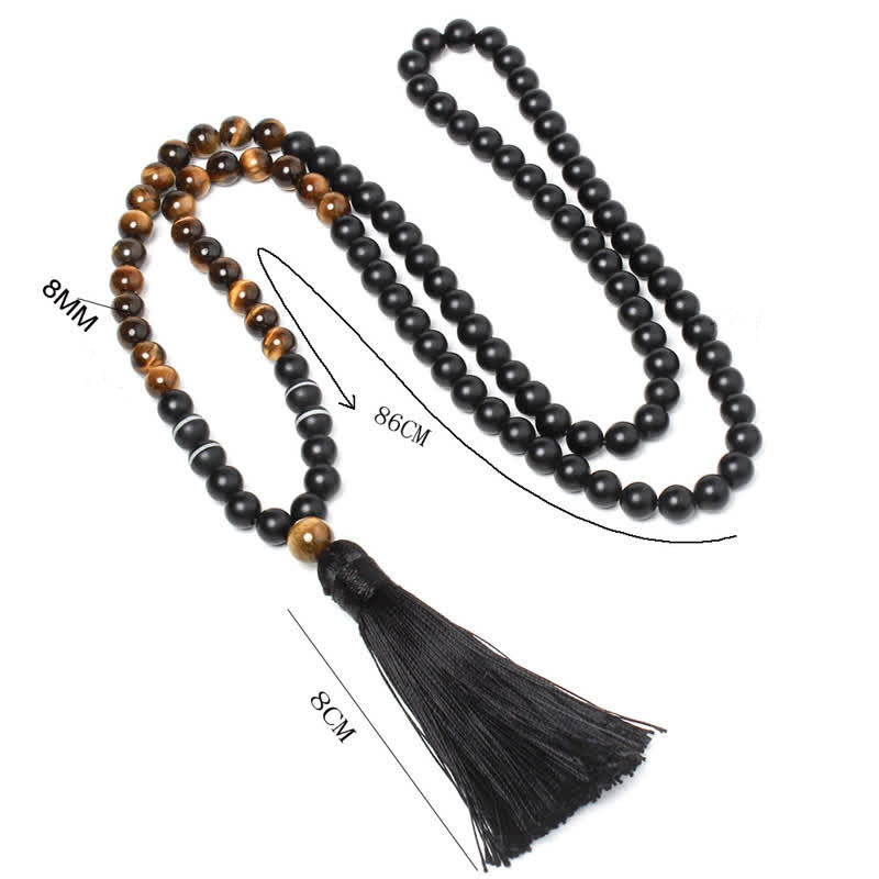 KarmaRipple's Black Onyx Tiger Eye Fortune Bracelet Tassel Pendant Necklace p5