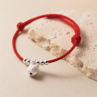 KarmaRipples Jahr des Drachen 925 Sterling Silber Handgefertigtes geschnitztes Drachen-Erfolgs-Gewebtes rotes Armband