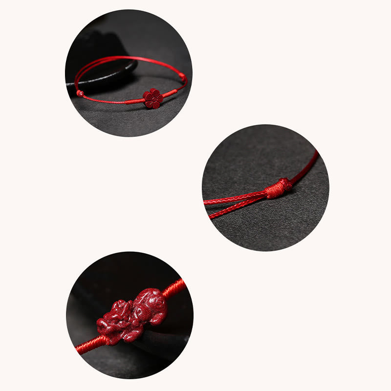 KarmaRipple's Handmade Plum Blossom Four Leaf Clover PiXiu Lotus Koi Fish Cinnabar Blessing Braid Bracelet p23