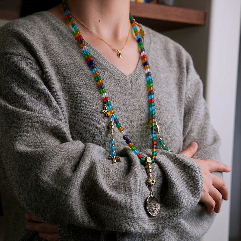 KarmaRipple's Tibetan 108 Mala Beadwork Multicolored Liuli Glass Bead Chinese Zodiac Nine Palaces Eight Diagrams Talisman Bracelet p15